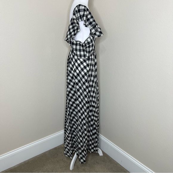 J. Crew Black & White Gingham Check Button Up Flowy Ruffle Midi Maxi Dress NWT - Picture 10 of 15